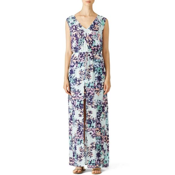BCBGMaxAzria Light Blue Taren Chiffon Fairy Floral Cutout Maxi Dress, Size XS - Picture 1 of 8